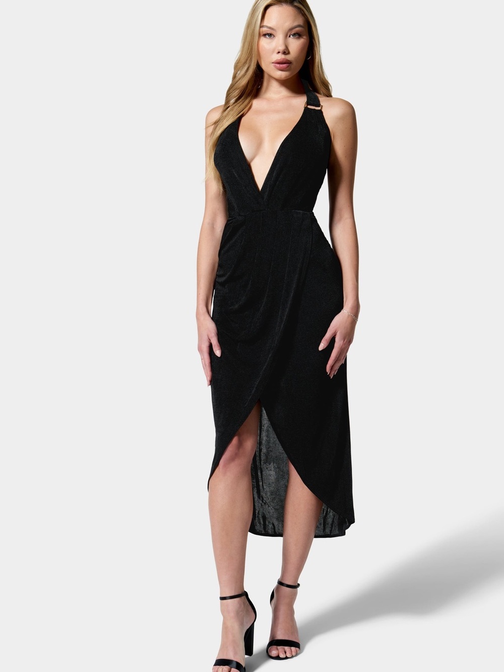 NWT - BEBE Black Halter V-Neck Dress